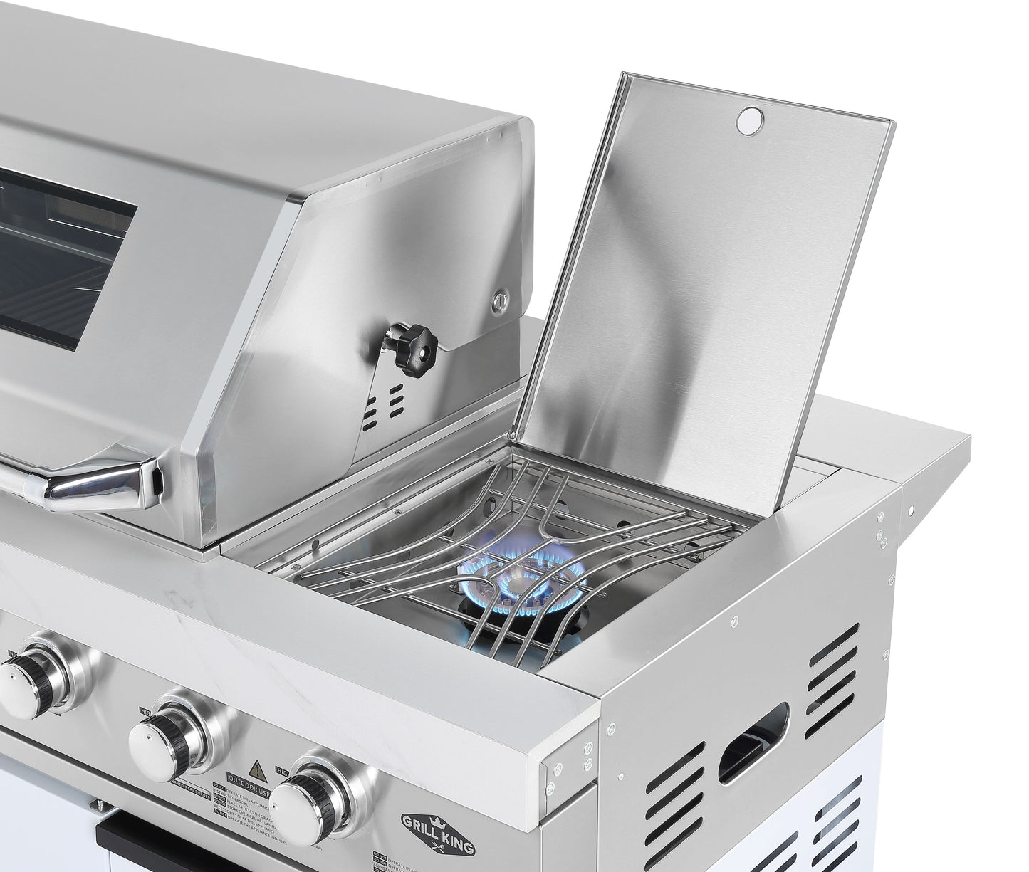 Rockpool White 4B + Wok: Designer Outdoor BBQ Kitchen Package Inc 2DR Fridge, 2DR Sink, 3 Draw Storage, Rear Infrared