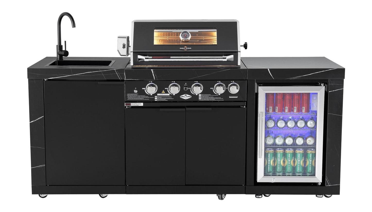 Rockpool Black 4B + Wok: Designer Outdoor BBQ Kitchen Package Inc Fridge, Sink, Rear Infrared