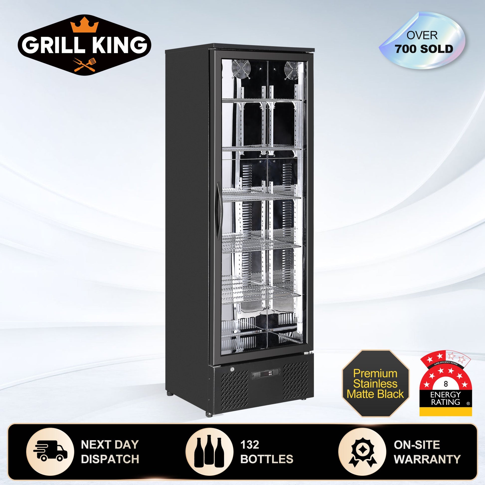 Tropical Rated Triple Glazed 293Ltr Single Door Upright Commercial Wine Bar Fridge Chiller Can Cooler in Black