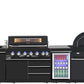 Pre Order 6 Burner Non Wok Black Stainless Steel BBQ Kitchen: Stone Bench, Fridge, Sink, Height Adjustable, Rotisserie with BBQ Cover