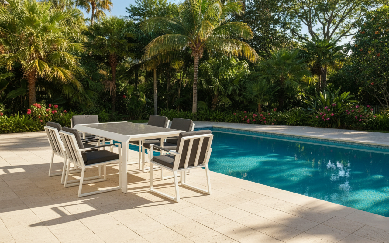 7 Piece Dining Set: White Aluminium Designer Outdoor Living Set