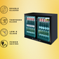 Tropical Rated Triple Glazed 208L Double Door Under-bench Commercial Bar Wine Fridge Drinks Chiller in Black