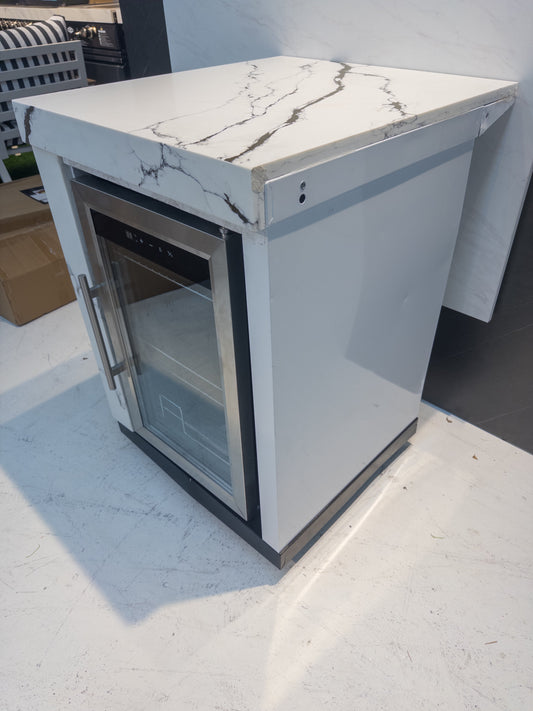 Ex Display Fridge Module Marble Look Stone Finish LHS Waterfall Edge Custom Built Aluminum Cabinet