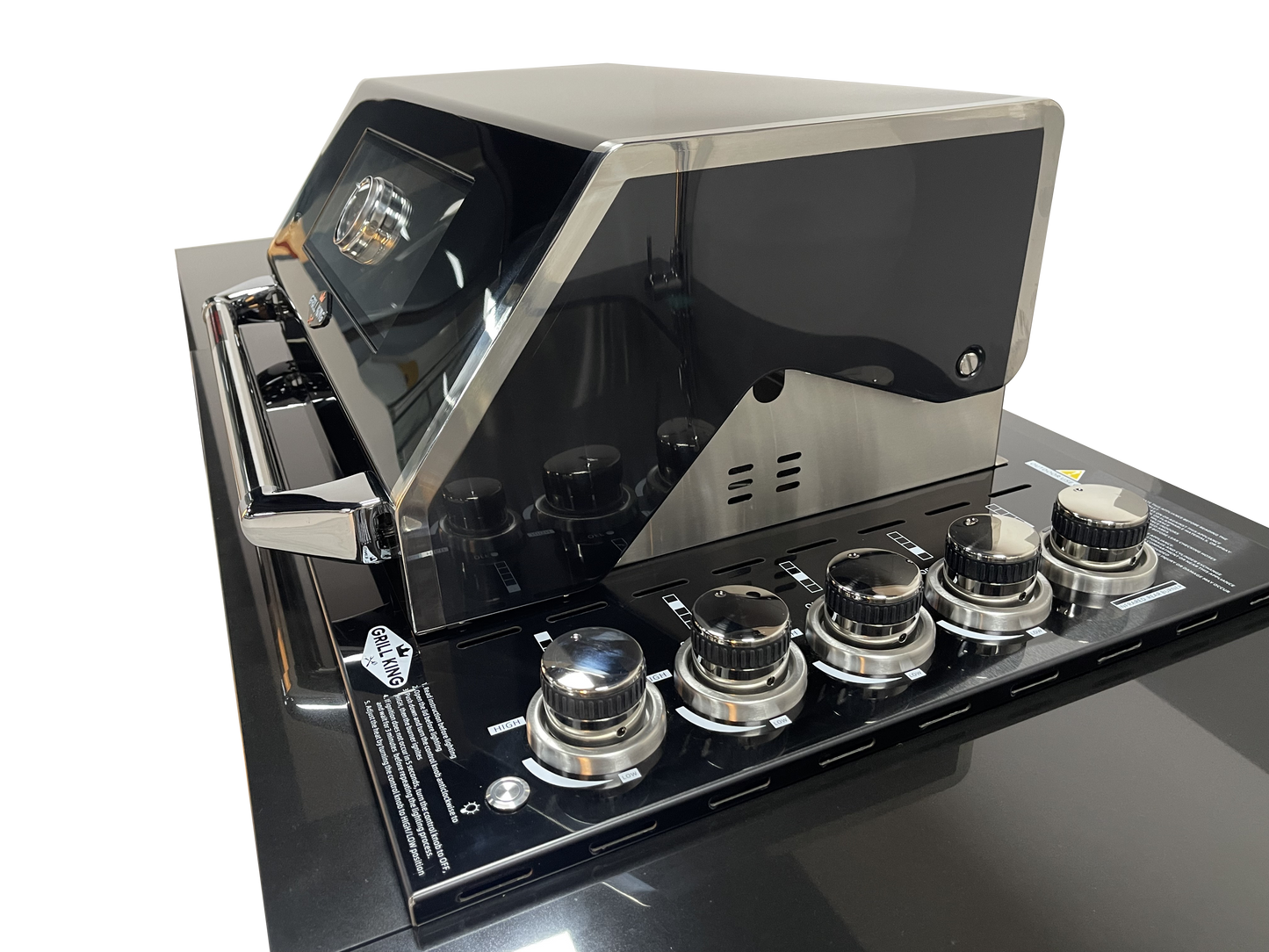 Grill King Signature Series 6 Burner Outdoor BBQ Kitchen Package – Black Stone Benchtop, Black Aluminium Cabinets, Built-In BBQ + Rotisserie