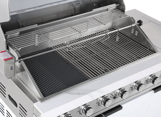 Rockpool White 4B + Wok: Designer Outdoor BBQ Kitchen Package Inc 2DR Fridge, 2DR Sink, 3 Draw Storage, Rear Infrared