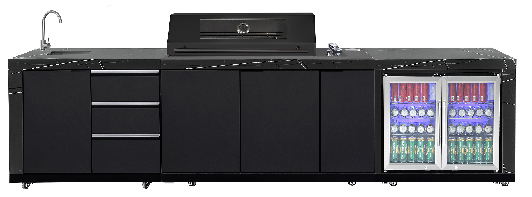LHS SINKDRAW MODULE | Rockpool Black Raised Hood BBQ Kitchen + 3 CUPBOARD DOORS