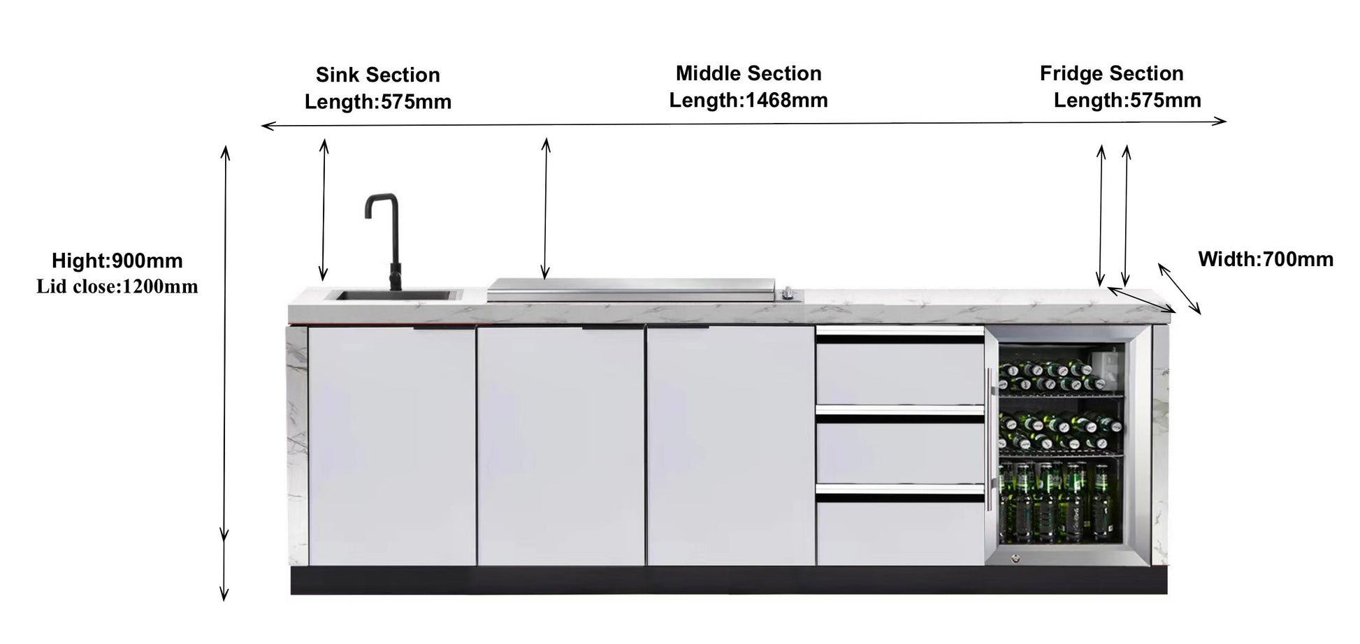 Rockpool 4B Drop In BBQ Kitchen Inc sintered stoneBenchtops, Aluminium Cabinets, Weather Resistant, Fridge & Sink