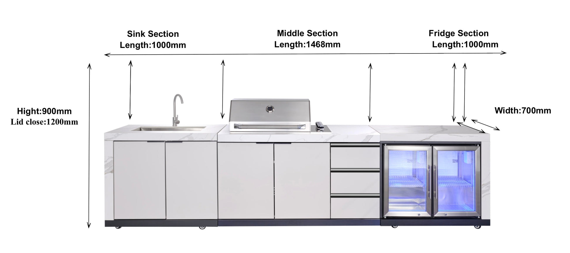 Rockpool 4B Drop In BBQ Kitchen Inc sintered stoneBenchtops, Aluminium Cabinets, Weather Resistant, Fridge & Sink