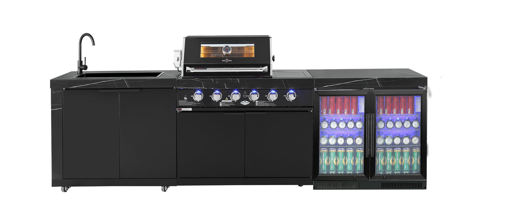 Rockpool Black 4B + Wok: Designer Outdoor BBQ Kitchen Package Inc Fridge, Sink, Rear Infrared