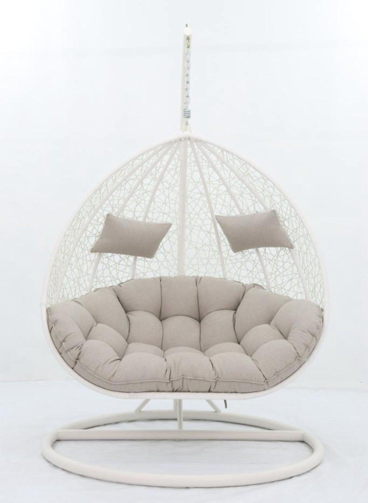 WHITE DOUBLE SEATER HANGING EGG CHAIR