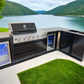L Shape Black 304SS 4 Burner + Wok BBQ Kitchen Inc Wok & Rear Infrared Burner, Fridge & Sink