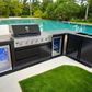 L Shape Black 304SS 4 Burner + Wok BBQ Kitchen Inc Wok & Rear Infrared Burner, Fridge & Sink