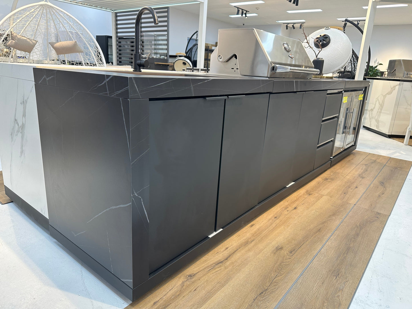 Rockpool 4B Drop In BBQ Kitchen Inc sintered stoneBenchtops, Aluminium Cabinets, Weather Resistant, Fridge & Sink