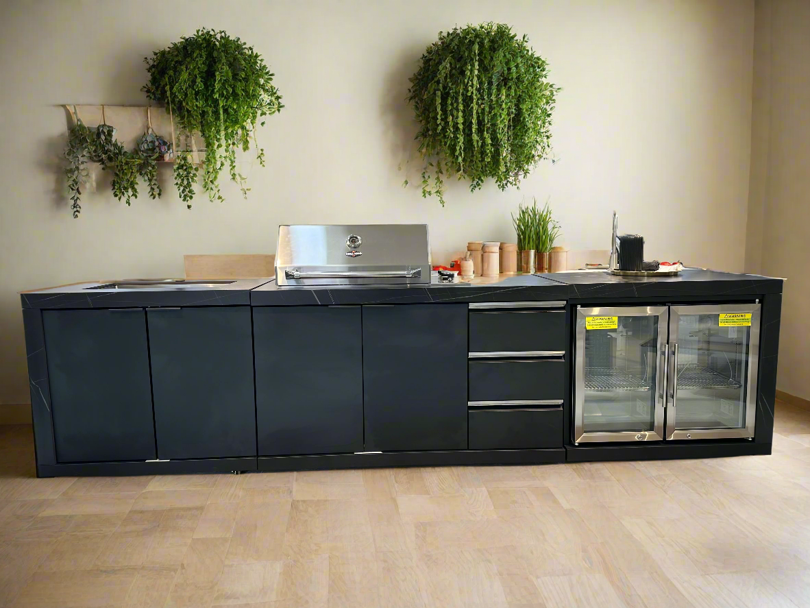 Rockpool 4B Drop In BBQ Kitchen Inc sintered stoneBenchtops, Aluminium Cabinets, Weather Resistant, Fridge & Sink