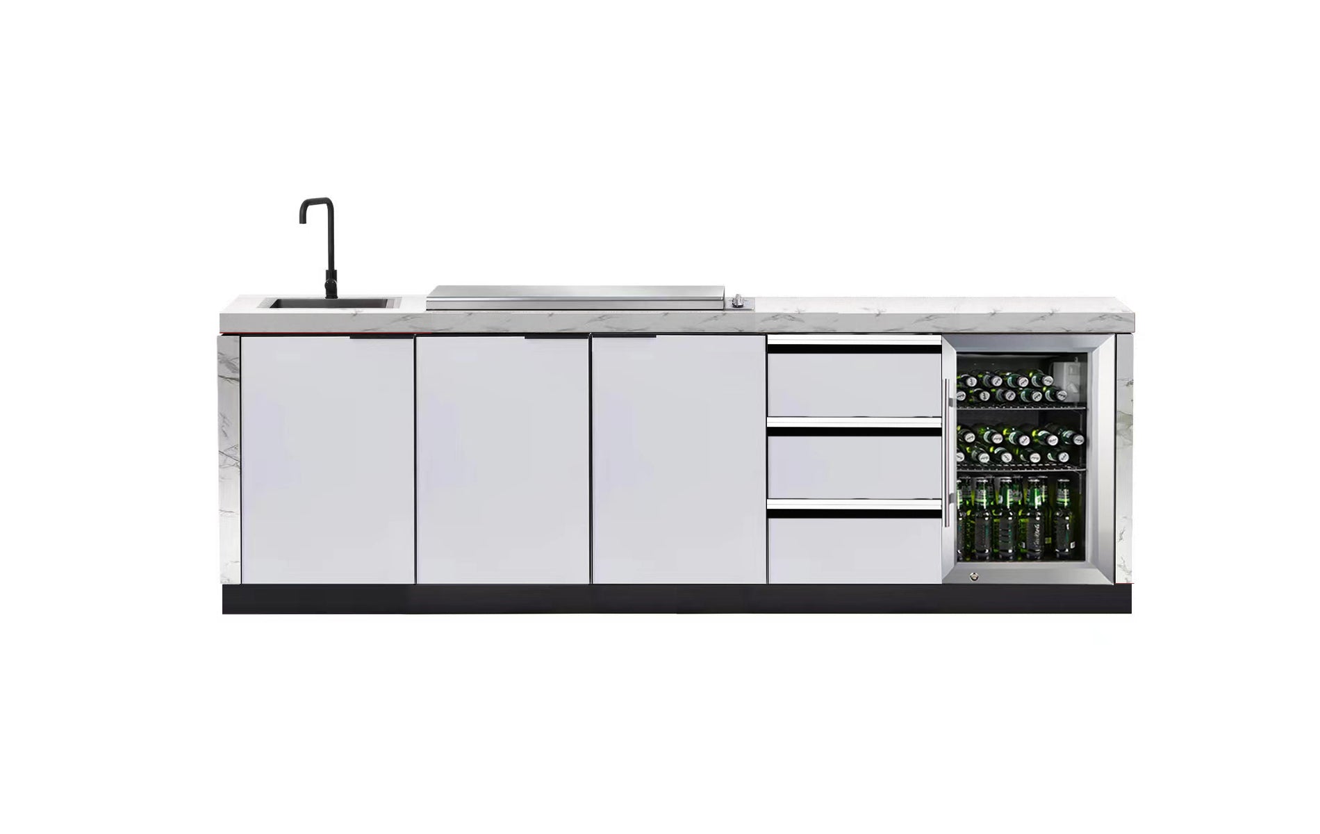 Rockpool 4B Drop In BBQ Kitchen Inc sintered stoneBenchtops, Aluminium Cabinets, Weather Resistant, Fridge & Sink