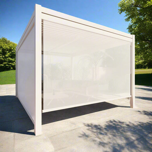 GazeboMate Combo Deal: White 3.6M x 7.2M Louvered Gazebo + White Privacy Screen