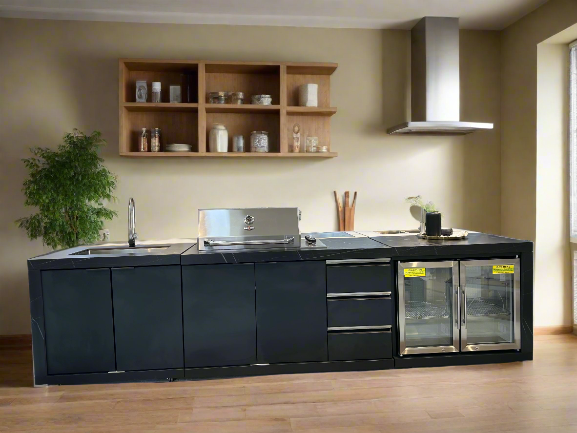 Rockpool 4B Drop In BBQ Kitchen Inc sintered stoneBenchtops, Aluminium Cabinets, Weather Resistant, Fridge & Sink