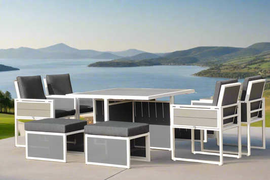 9 Piece Modern Hampton Style Dining Set White Aluminium Whether Resistant Furniture