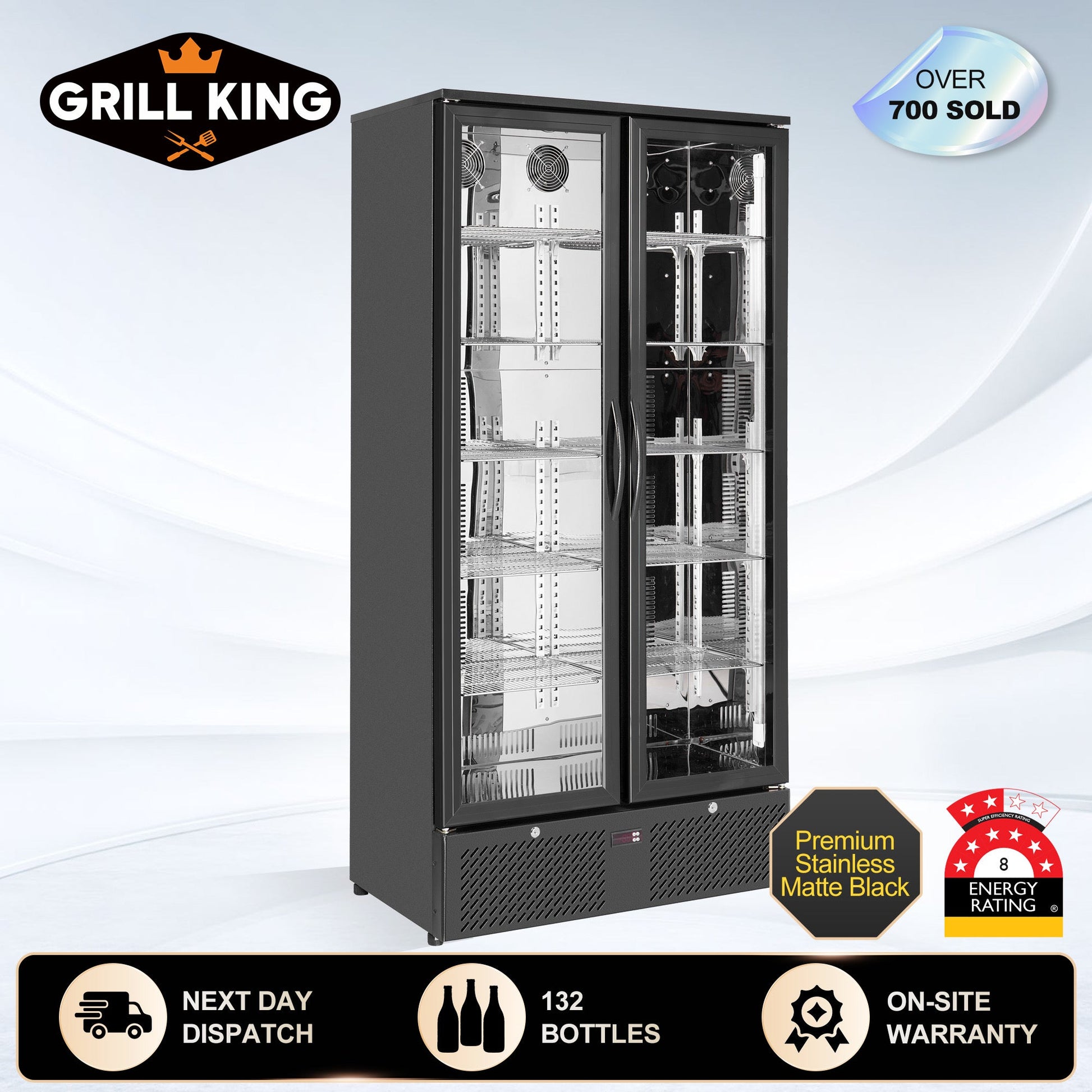 Free Metro Shipping Tropical Rated Triple Glazed Double Door Commercial 458ltr Upright Wine Bar Fridge Black