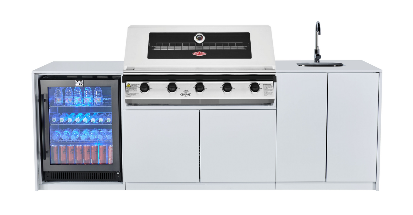 Grill King Signature Series To Suit Beefeater 5 Burner 1200, Fridge And Sink Outdoor BBQ Kitchen Package