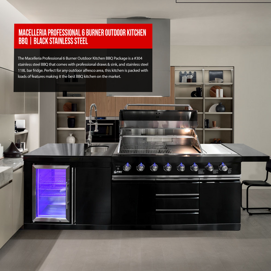 Macelleria Professional 6 Burner Outdoor Kitchen BBQ | Black High Grade #304 Stainless Steel