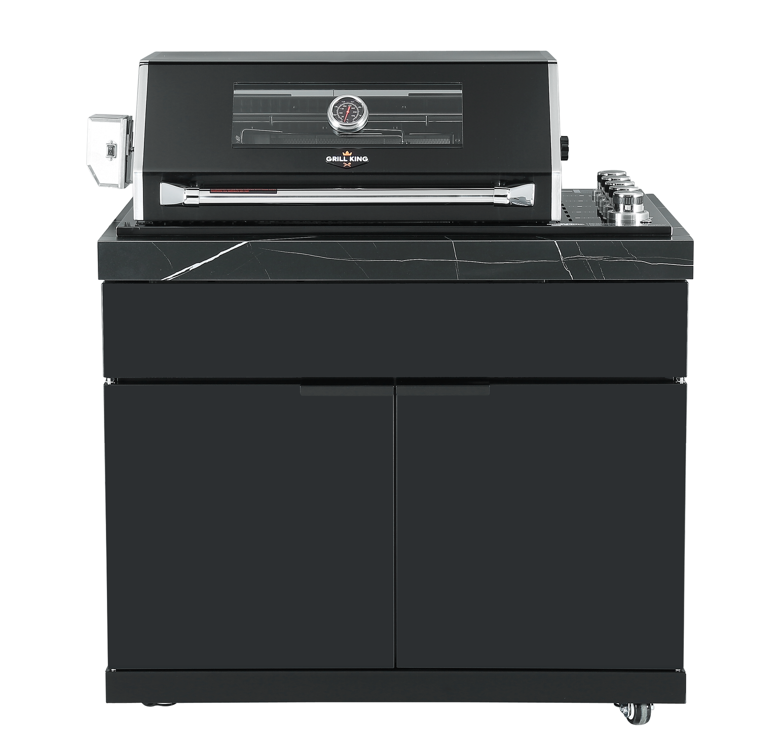 Grill King Rockpool 4 Burner Drop-In BBQ Kitchen Package - Black Stainless, Stone Benchtops