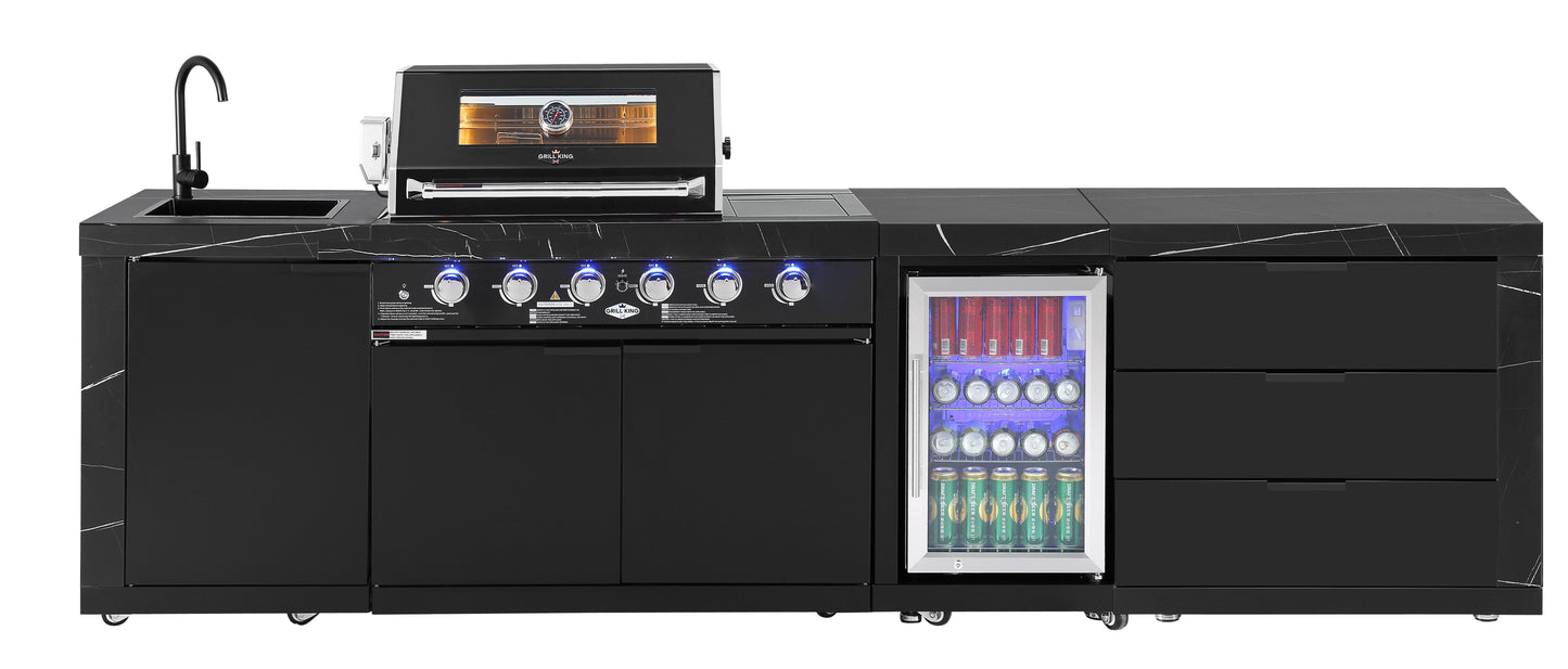 Rockpool Black 4B + Wok: Designer Outdoor BBQ Kitchen Package Inc Fridge, Sink, Rear Infrared