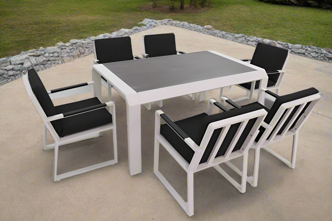Vito 7 Piece Dining Set: White Aluminium Designer Outdoor Living Set