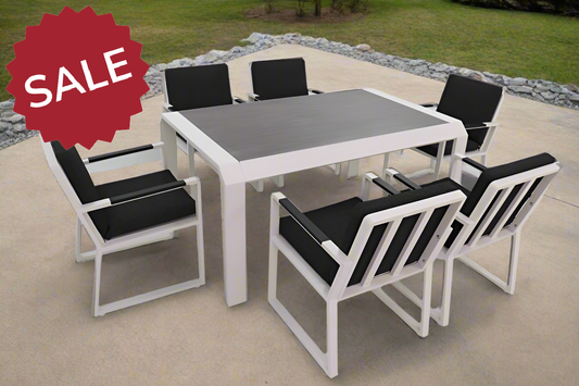 Vito 7 Piece Dining Set: White Aluminium Designer Outdoor Living Set