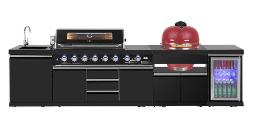 Kingsley 21” Smoker Module Kamado Black Stainless Cabinets & Stone Benchtop + Ceramic Smoker