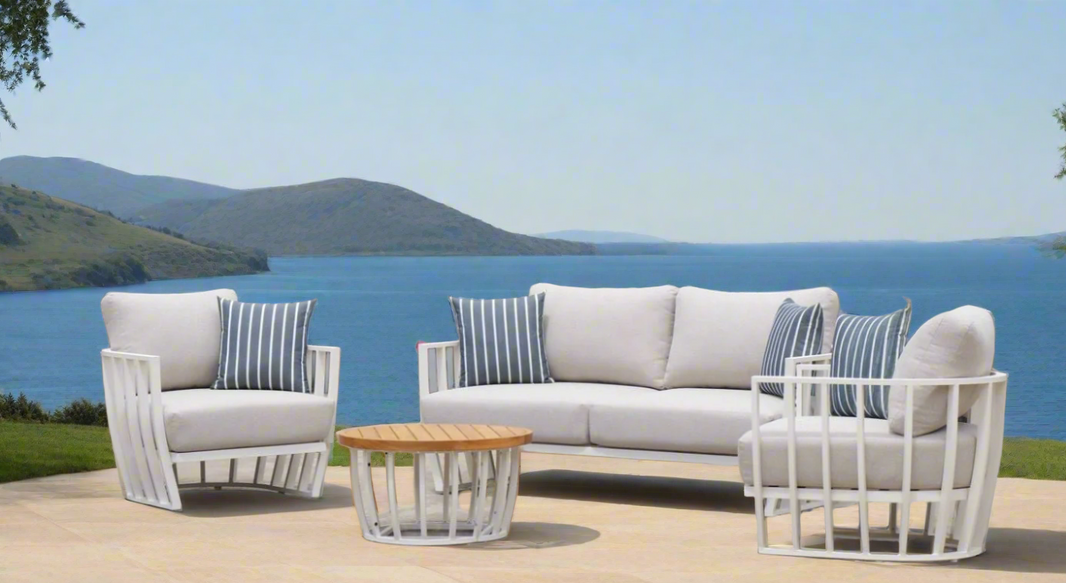 Maximus Aluminium Outdoor 4 Piece Lounge Set | White Aluminium + Cusions