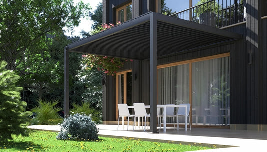 Wall Mounted 2.4x2.4M Semi Permanent Louvred Gazebo Heavy Duty Wind Resistant