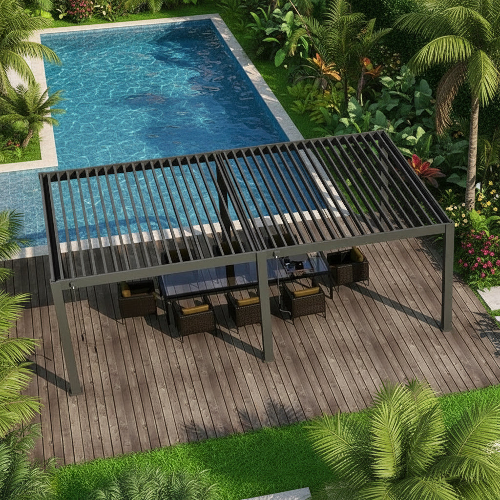 GazeboMate 4M x 6M Semi Permanent Louvered Gazebo Monument Aluminium Heavy Duty Wind Resistant