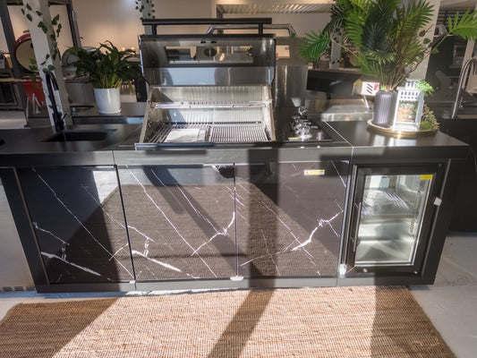 Compact Series Rockpool Summit Black 4B Drop In BBQ Inc sintered stone Benchtops, Aluminium Cabinets, Weather Resistant, Fridge & Sink