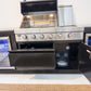 L Shape Black 304SS 4 Burner + Wok BBQ Kitchen Inc Wok & Rear Infrared Burner, Fridge & Sink