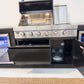 L Shape Black 304SS 4 Burner + Wok BBQ Kitchen Inc Wok & Rear Infrared Burner, Fridge & Sink