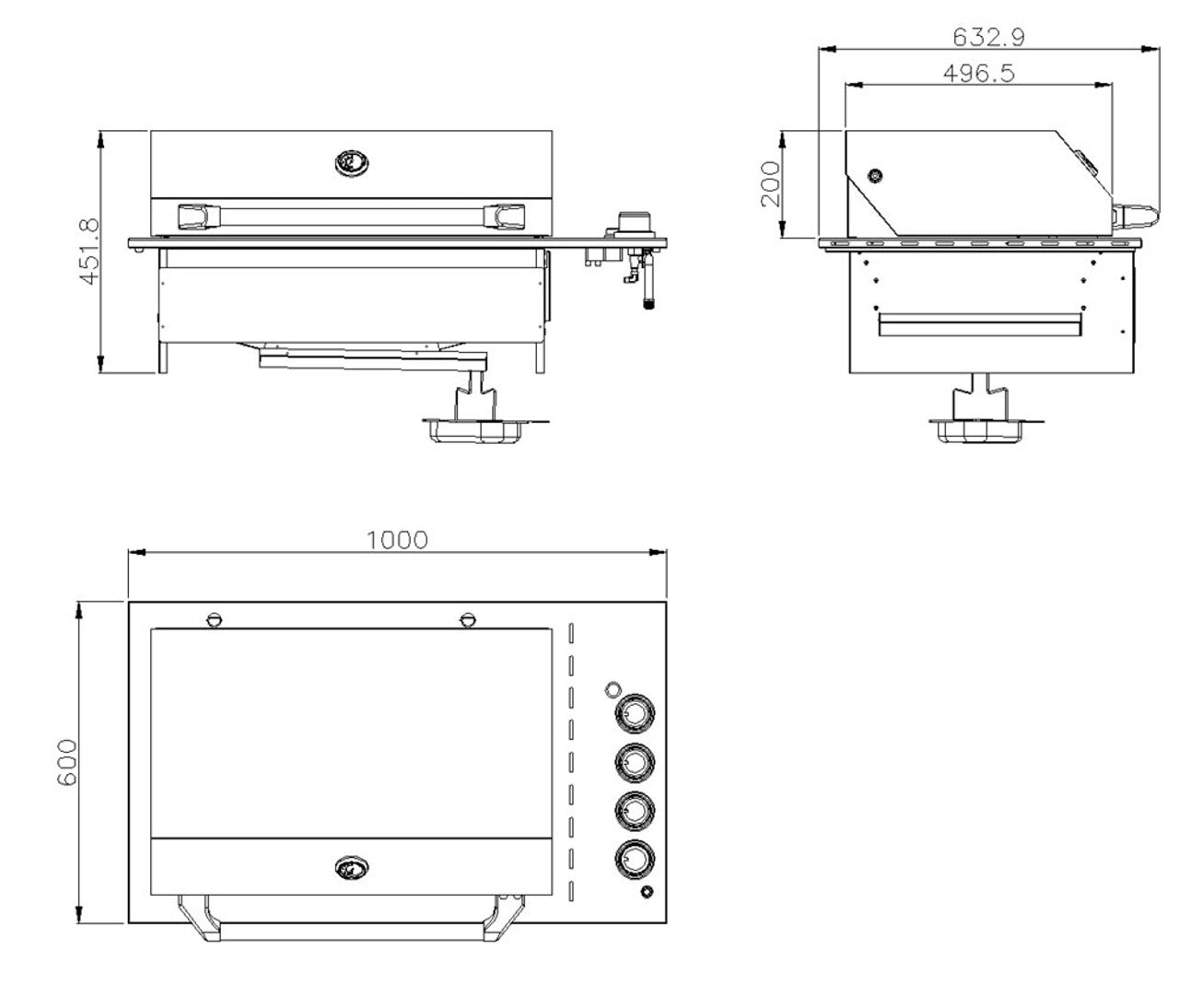 Grill King 4 Burner Drop In Raised Hood BBQ | 304 Grade Designer Stainless Steel Drop In Unit