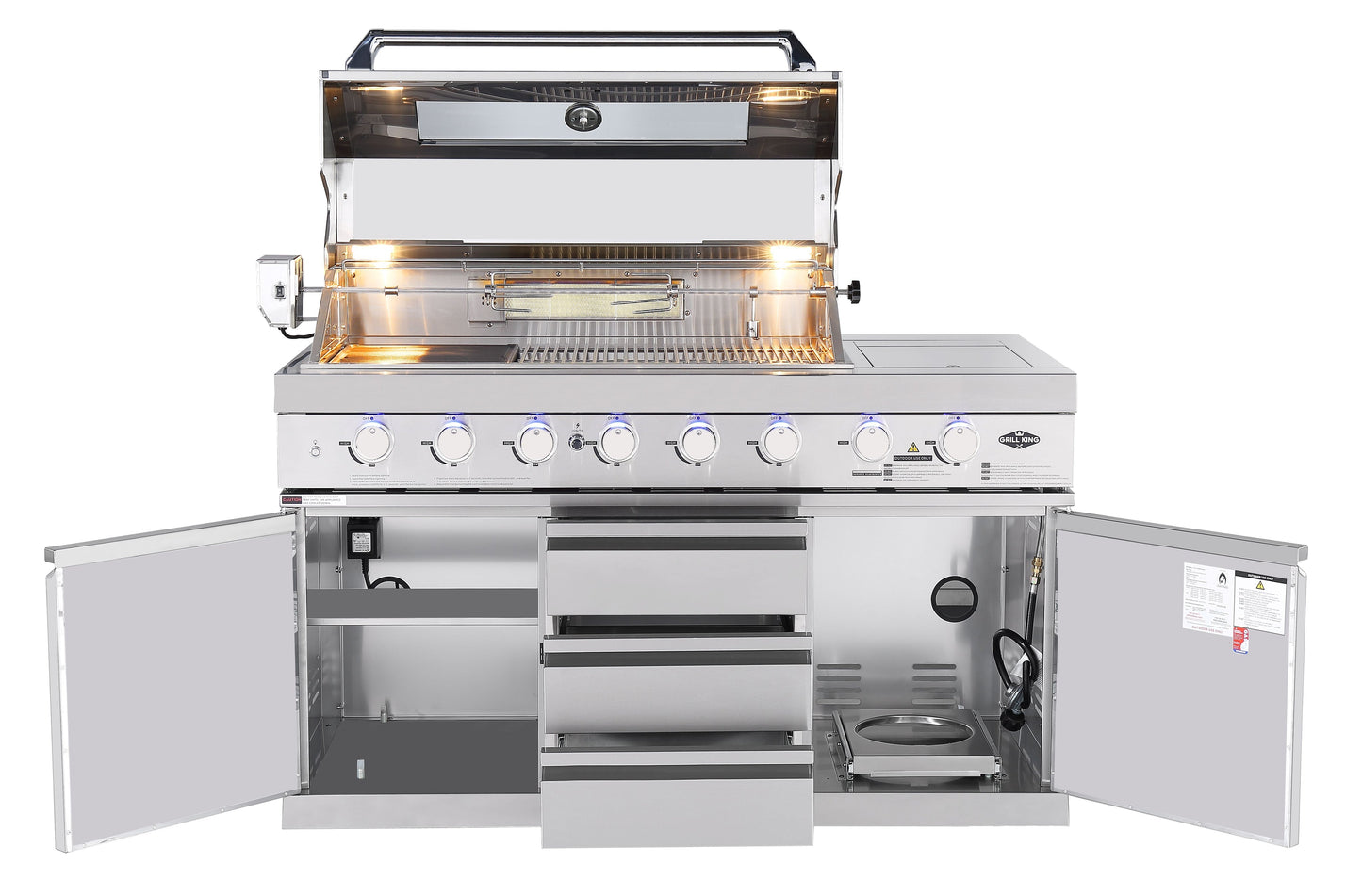 Hurricane 6-Burner Outdoor BBQ Kitchen + 188L Kegerator : Stainless Steel, Fridge, Sink, Height Adjustable