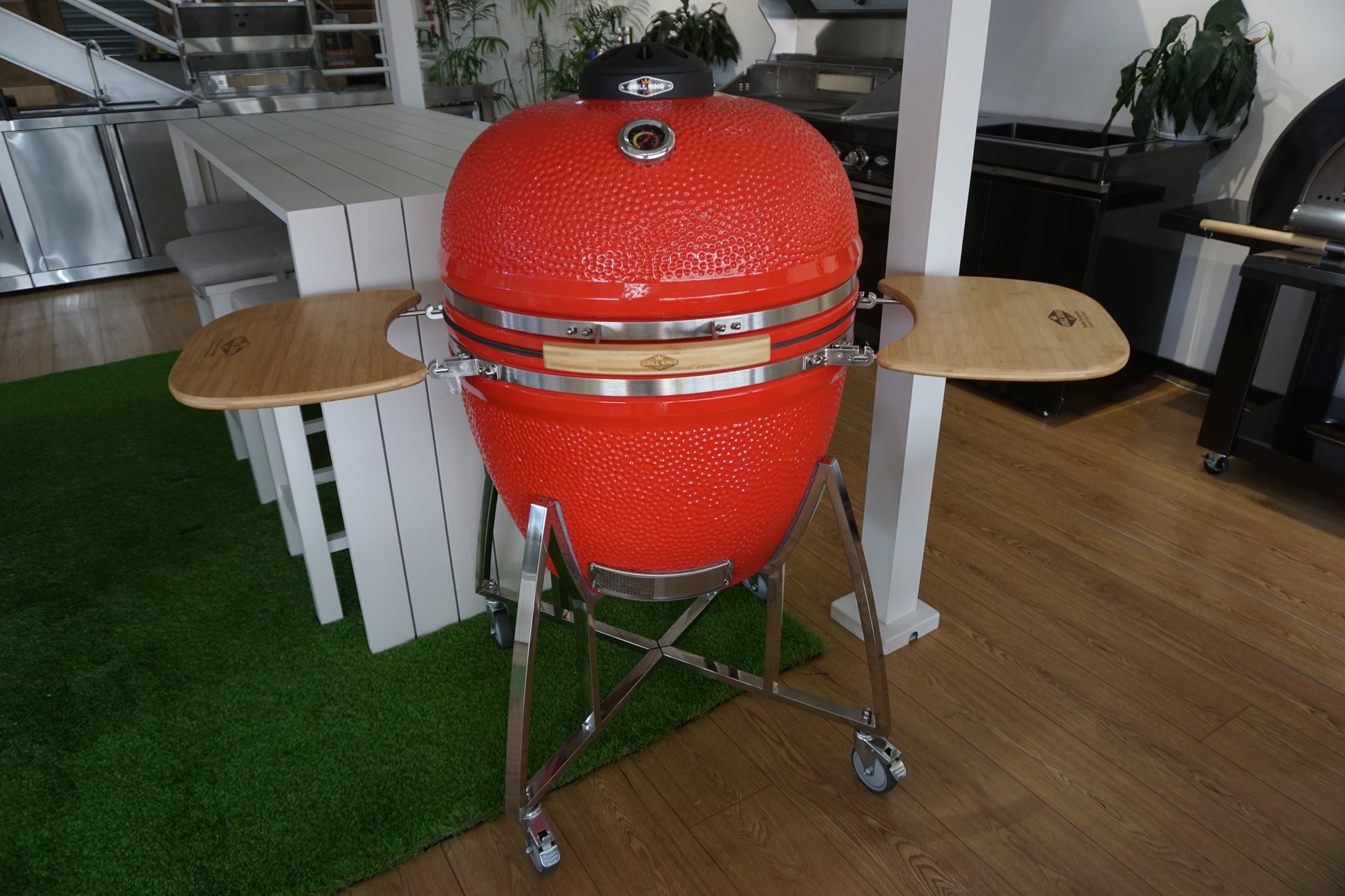 Grill King 27” White Kamado Ceramic Charcoal Grill With Trolley & Side Tables