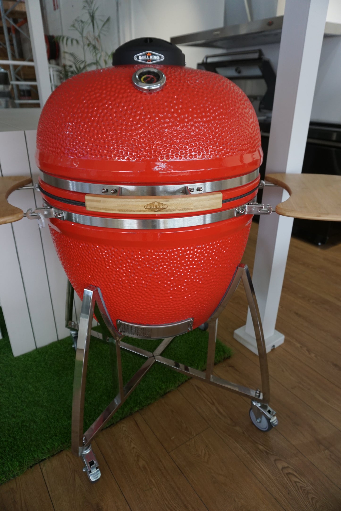 Grill King 27” White Kamado Ceramic Charcoal Grill With Trolley & Side Tables