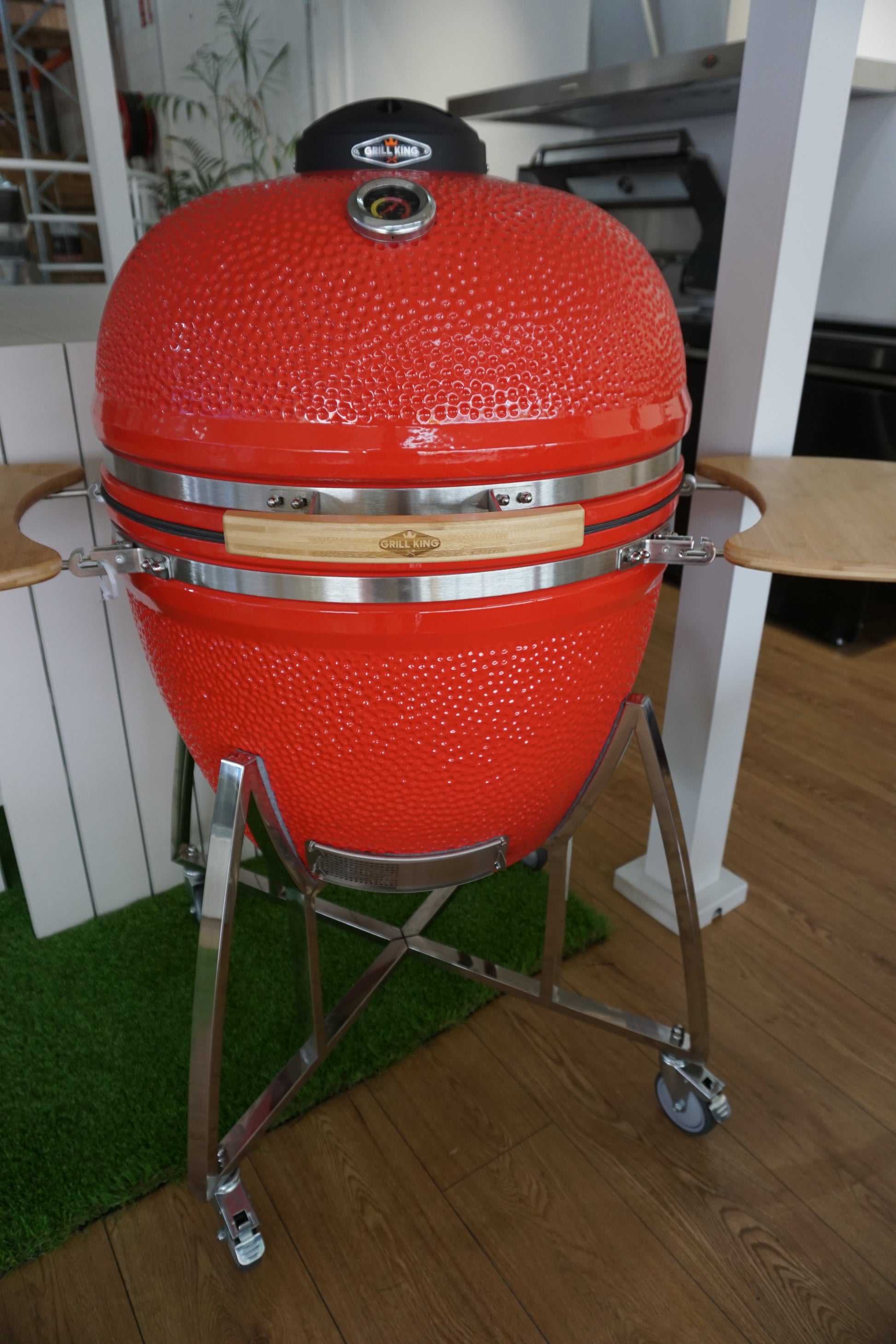 Grill King 27” White Kamado Ceramic Charcoal Grill With Trolley & Side Tables