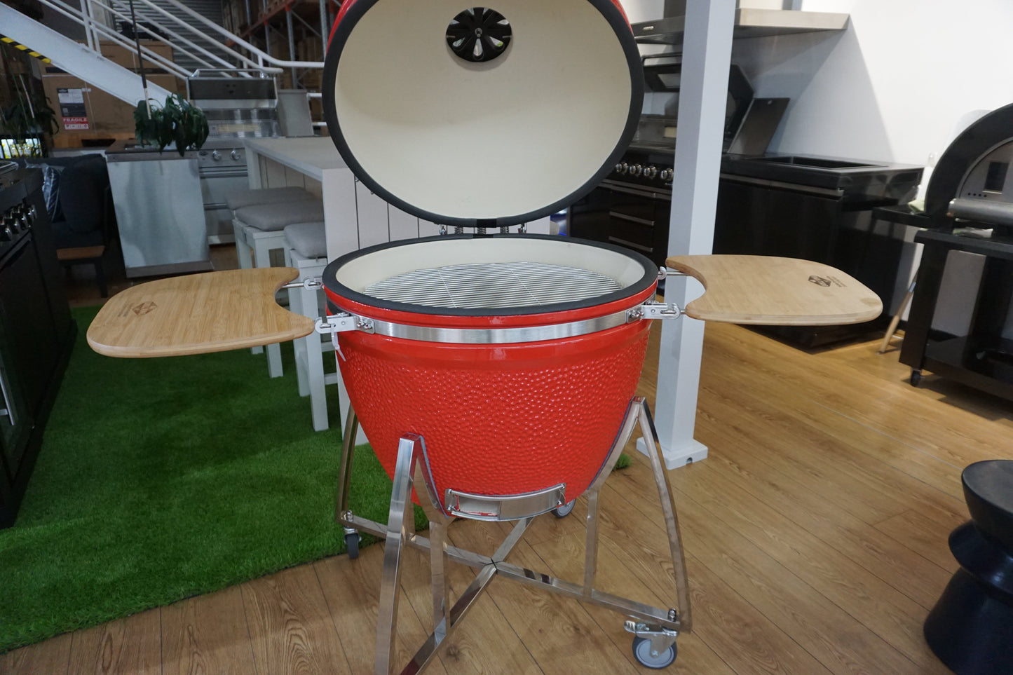 Grill King 27” White Kamado Ceramic Charcoal Grill With Trolley & Side Tables