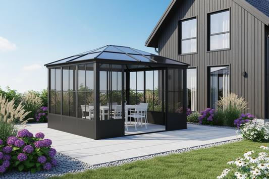 Elite Aluminium Black PC Garden Sunroom House 3x3.65m With window screen Polycarbonate Board roof