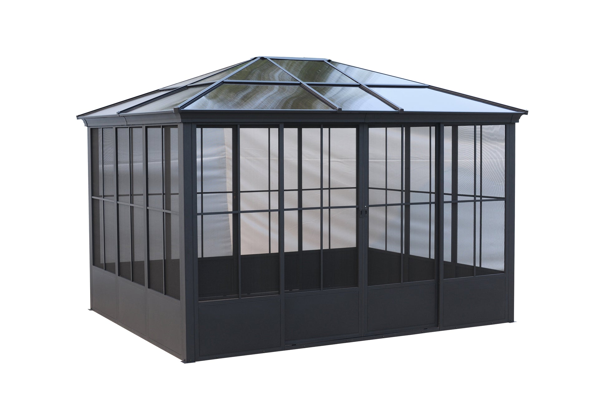 Elite Aluminium Black PC Garden Sunroom House 3x3.65m With window screen Polycarbonate Board roof