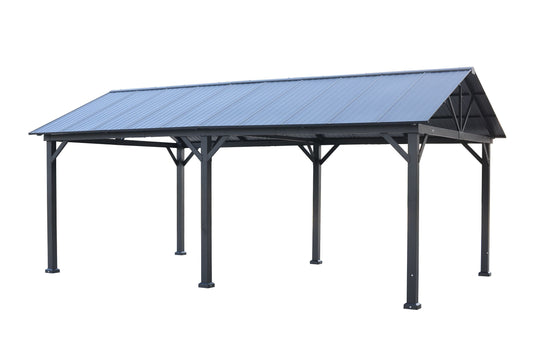 GazeboMate 3.66m x 6.1m Galvanized Steel Hardtop Gazebo with Sleek Aluminum Legs | Black Powdercoated