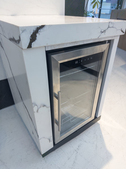 Ex Display Fridge Module Marble Look Stone Finish LHS Waterfall Edge Custom Built Aluminum Cabinet