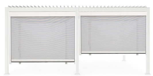 Retractable Pulldown Privacy Screen In White Suits 3.6M x 7.2M GazeboMate Louvre Gazebo Pergola