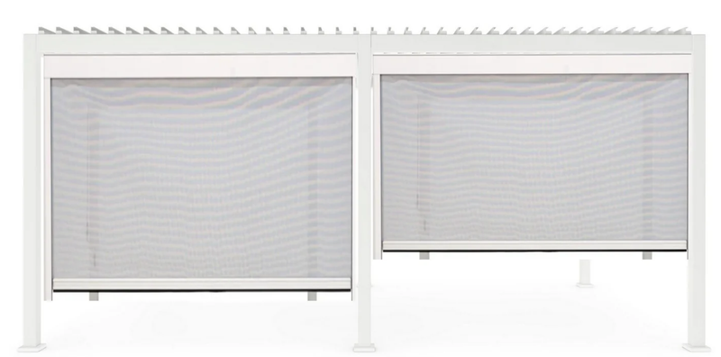 Retractable Pulldown Privacy Screen In White Suits 3.6M x 7.2M GazeboMate Louvre Gazebo Pergola