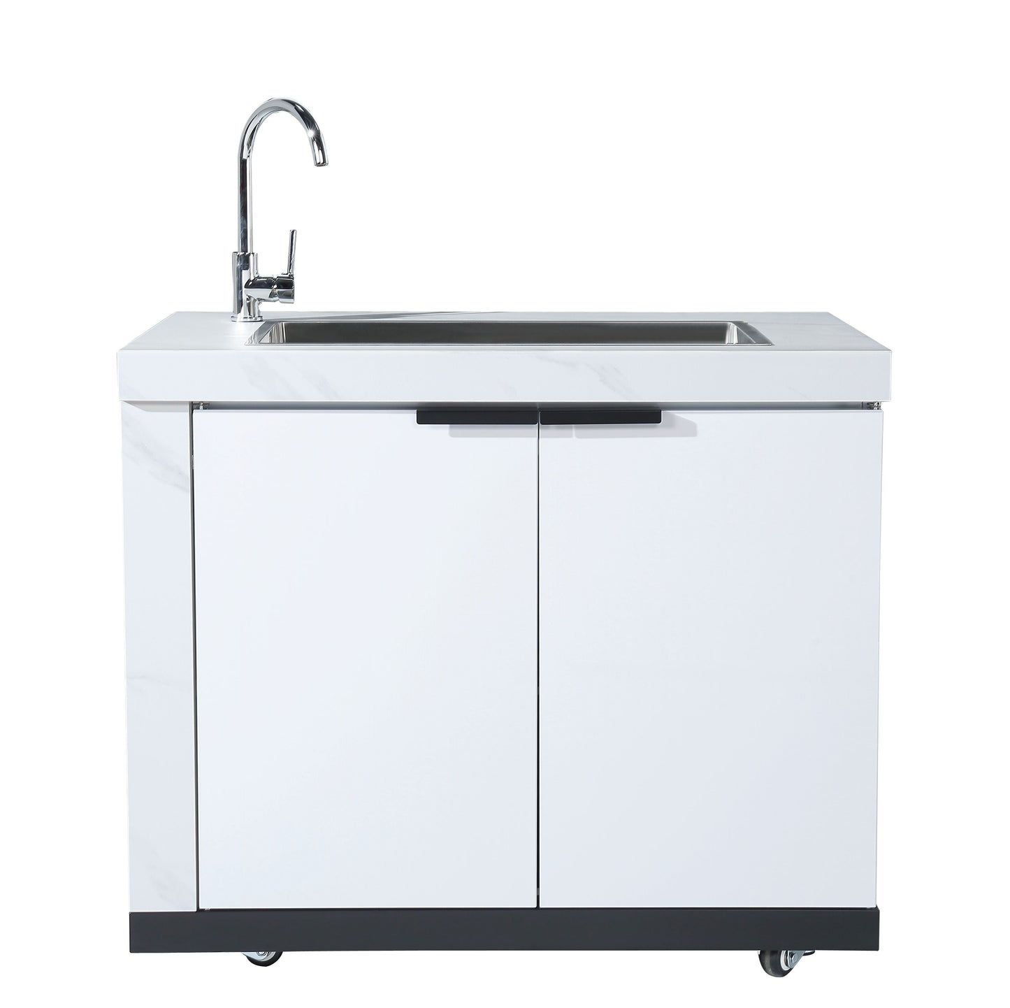 Rockpool White 4B + Wok: Designer Outdoor BBQ Kitchen Package Inc 2DR Fridge, 2DR Sink, 3 Draw Storage, Rear Infrared