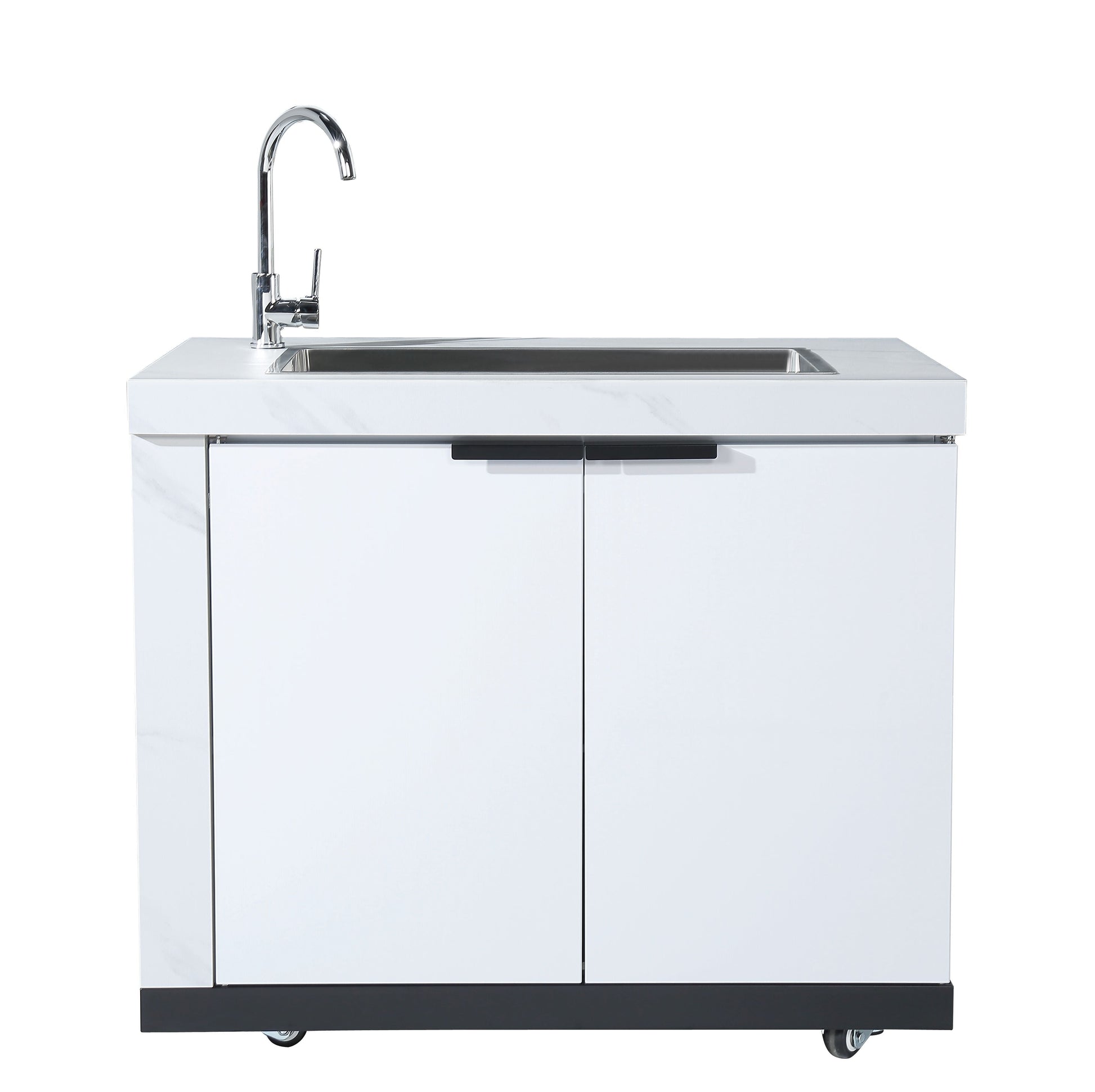 Rockpool White 4B + Wok: Designer Outdoor BBQ Kitchen Package Inc 2DR Fridge, 2DR Sink, 3 Draw Storage, Rear Infrared